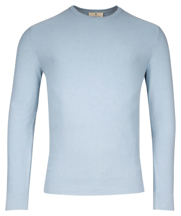 Thomas Maine Crew Neck Piqué Structure Knit Garment Dye Trui Licht Blauw