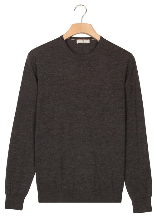 Thomas Maine Crew Neck Pullover Single Knit Merino Wool Trui Antraciet