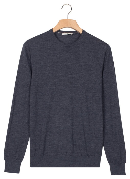 Thomas Maine Crew Neck Pullover Single Knit Merino Wool Trui Indigo