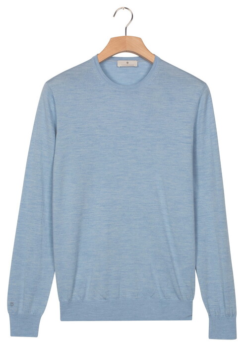 Thomas Maine Crew Neck Pullover Single Knit Merino Wool Trui Licht Blauw