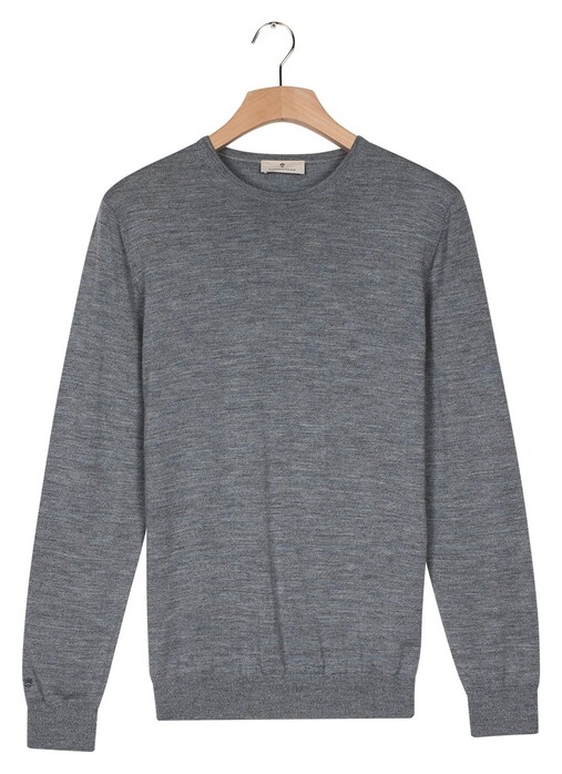 Thomas Maine Crew Neck Pullover Single Knit Merino Wool Trui Light Denim