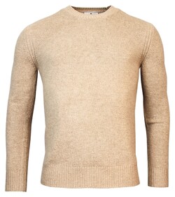 Thomas Maine Crew Neck Single And Rib Knit Combintation Yak Merino Blend Trui Licht Camel