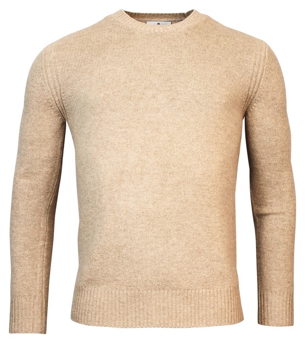 Thomas Maine Crew Neck Single And Rib Knit Combintation Yak Merino Blend Trui Licht Camel