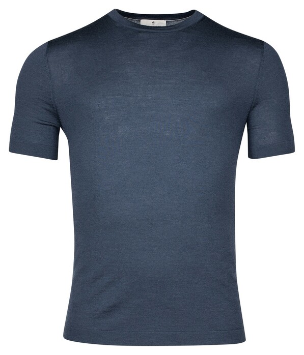 Thomas Maine Crew Neck Single Knit Fine Merino Short Sleeve Trui Indigo