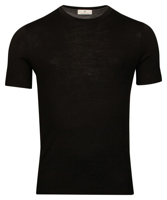 Thomas Maine Crew Neck Single Knit Fine Merino Short Sleeve Trui Zwart