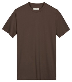 Thomas Maine Crew Neck Solid Color Liquid Cotton T-Shirt Brown