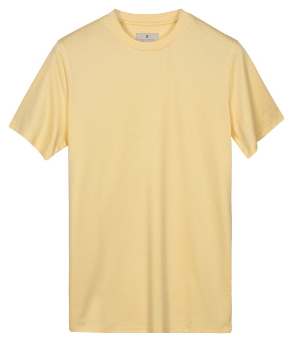 Thomas Maine Crew Neck Solid Color Liquid Cotton T-Shirt Geel
