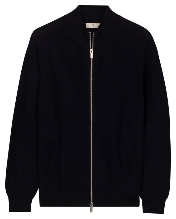Thomas Maine Egyptian Cotton Full 2-Way Zip Half Cardigan Knit Navy