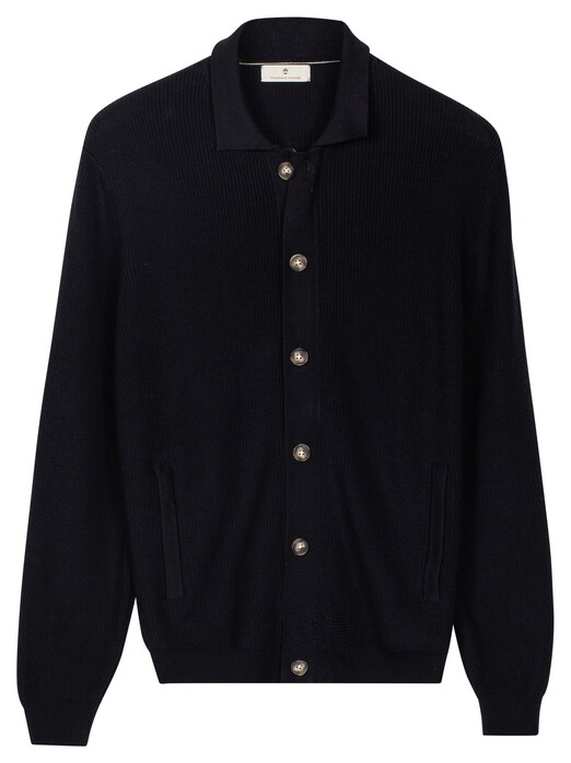 Thomas Maine Egyptian Cotton Full Zip Buttons Half Cardigan Knit Vest Navy