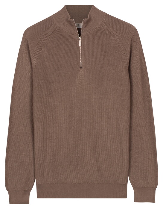 Thomas Maine Egyptian Cotton Half Zip Cardigan Knit Trui Taupe