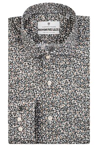 Thomas Maine Fantasy Pattern Two-Ply Cotton Poplin Roma Modern Kent Overhemd Dark Olive