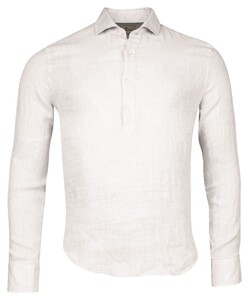 Thomas Maine Faux-Uni Yarned Dyed Linen Popover Polo Poloshirt Light Beige