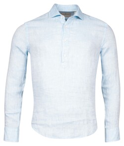 Thomas Maine Faux-Uni Yarned Dyed Linen Popover Polo Poloshirt Light Blue