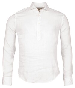 Thomas Maine Faux-Uni Yarned Dyed Linen Popover Polo Poloshirt White
