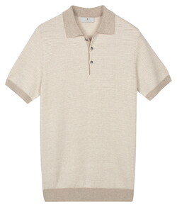 Thomas Maine Fine Allover Pattern Merinowool Linen Poloshirt Light Beige