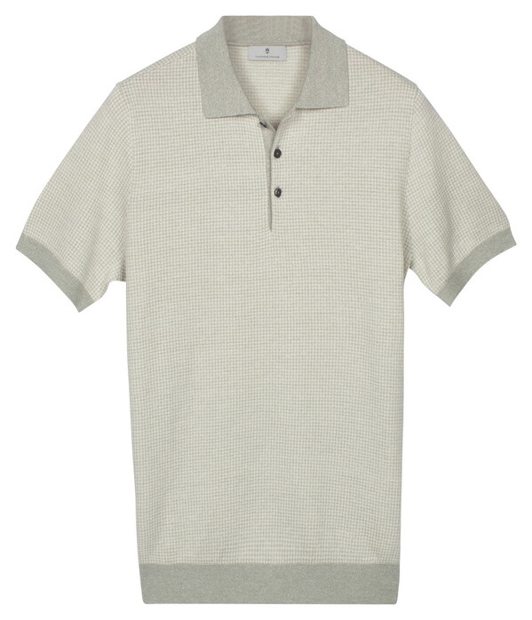 Thomas Maine Fine Allover Pattern Merinowool Linen Poloshirt Soft Green