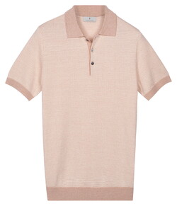 Thomas Maine Fine Allover Pattern Merinowool Linen Poloshirt Soft Peach