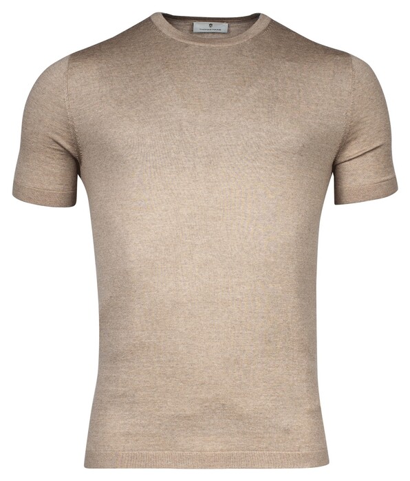 Thomas Maine Fine Merino Crew Neck Short Sleeve Single Knit Trui Beige