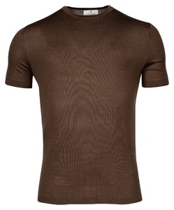 Thomas Maine Fine Merino Crew Neck Short Sleeve Single Knit Trui Choco Brown