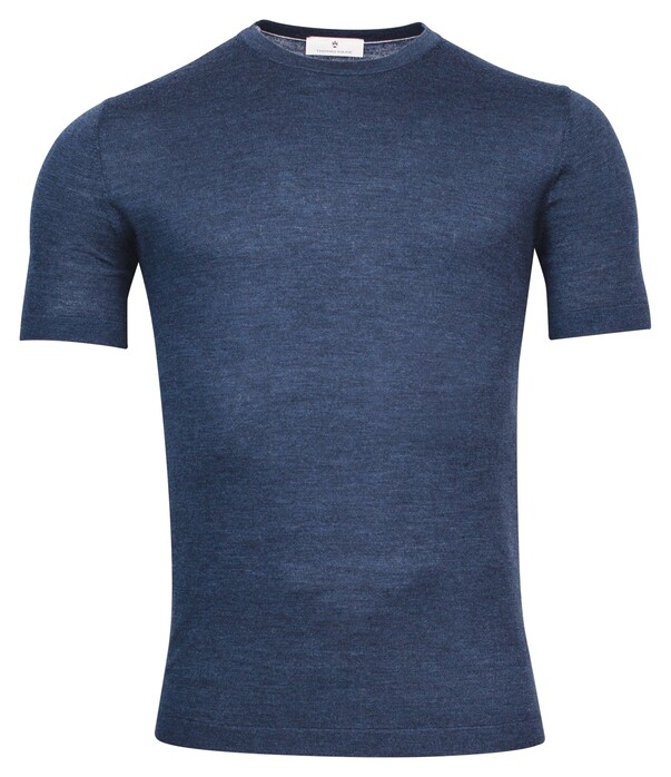 Thomas Maine Fine Merino Crew Neck Short Sleeve Single Knit Trui Denim Blue