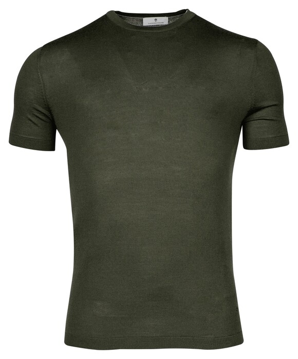 Thomas Maine Fine Merino Crew Neck Short Sleeve Single Knit Trui Donker Groen