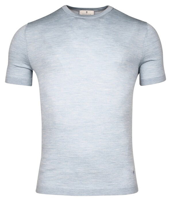 Thomas Maine Fine Merino Crew Neck Short Sleeve Single Knit Trui Licht Blauw