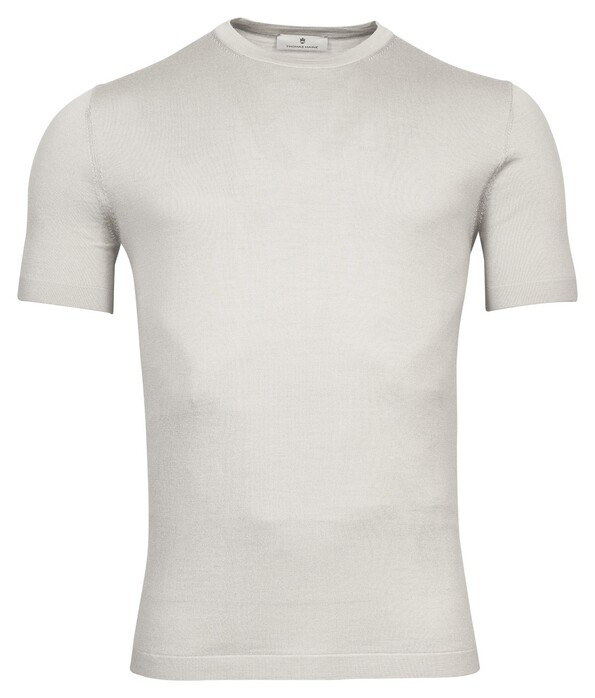 Thomas Maine Fine Merino Crew Neck Short Sleeve Single Knit Trui Licht Grijs