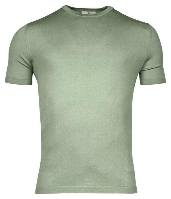 Thomas Maine Fine Merino Crew Neck Short Sleeve Single Knit Trui Licht Groen
