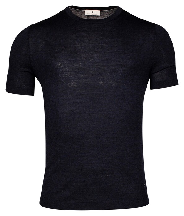 Thomas Maine Fine Merino Crew Neck Short Sleeve Single Knit Trui Navy