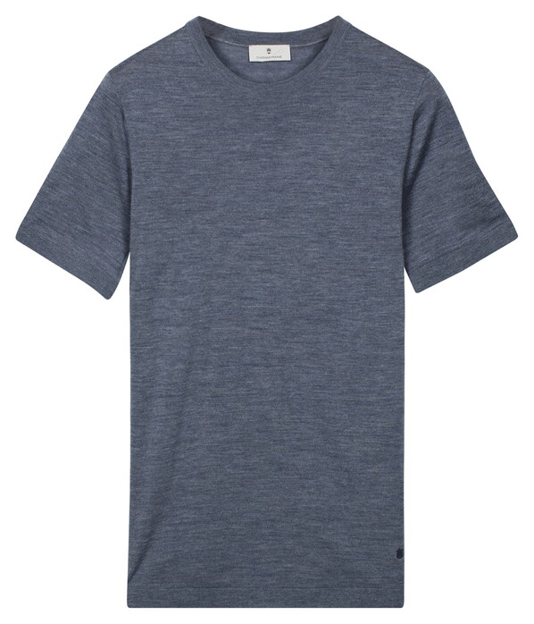 Thomas Maine Fine Merino Crew Neck Short Sleeve Trui Denim Blue