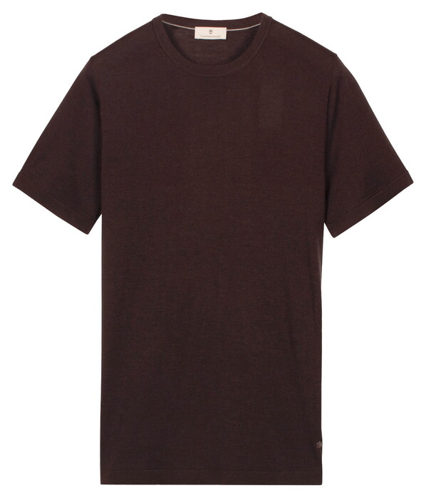 Thomas Maine Fine Merino Crew Neck Short Sleeve Trui Donker Bruin