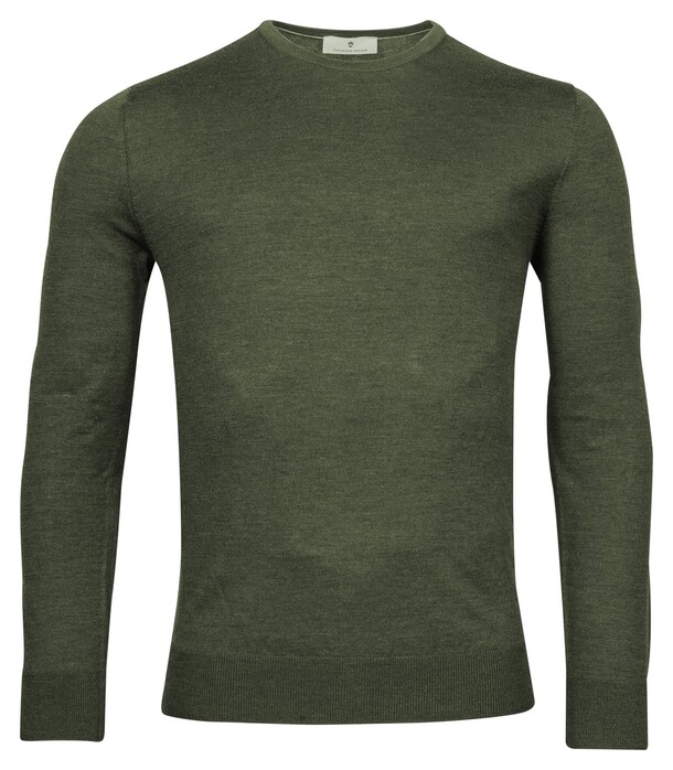 Thomas Maine Fine Merino Crew Neck Single Knit Trui Donker Groen