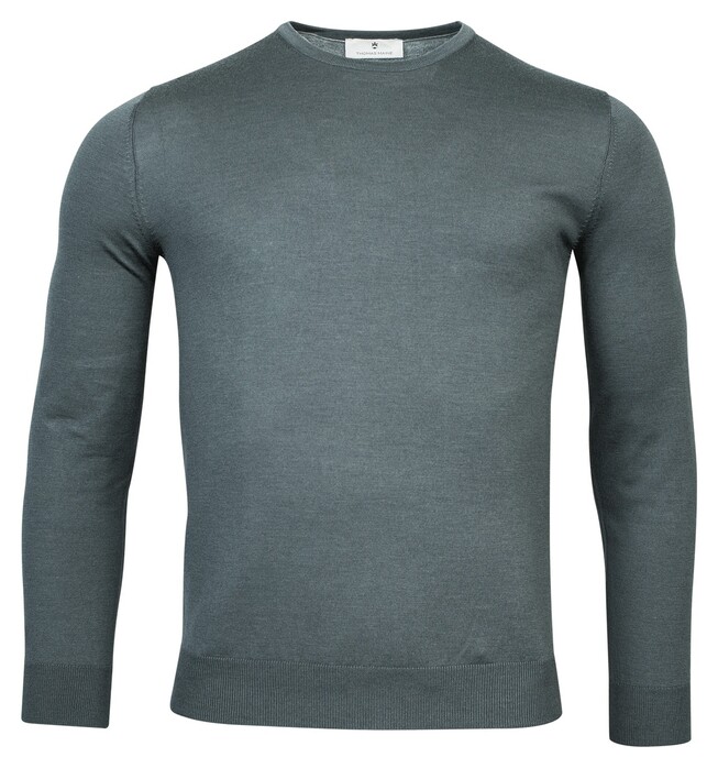 Thomas Maine Fine Merino Crew Neck Single Knit Trui Grijsblauw