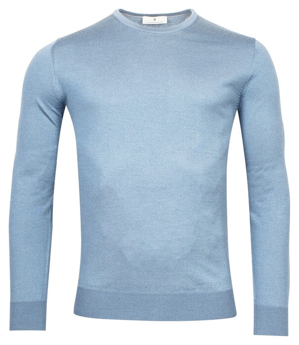 Thomas Maine Fine Merino Crew Neck Single Knit Trui Licht Blauw