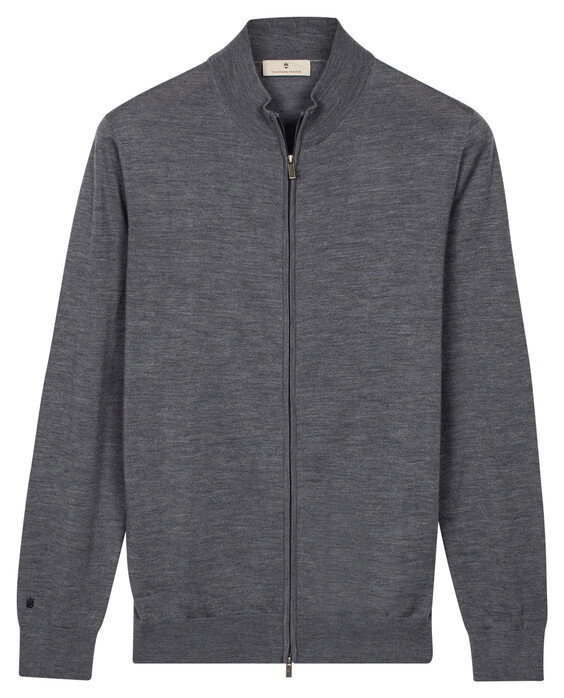 Thomas Maine Fine Merino Full 2-Way Zip Single Knit Cardigan Denim Blue