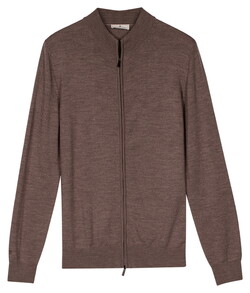 Thomas Maine Fine Merino Full 2-Way Zip Single Knit Cardigan Taupe