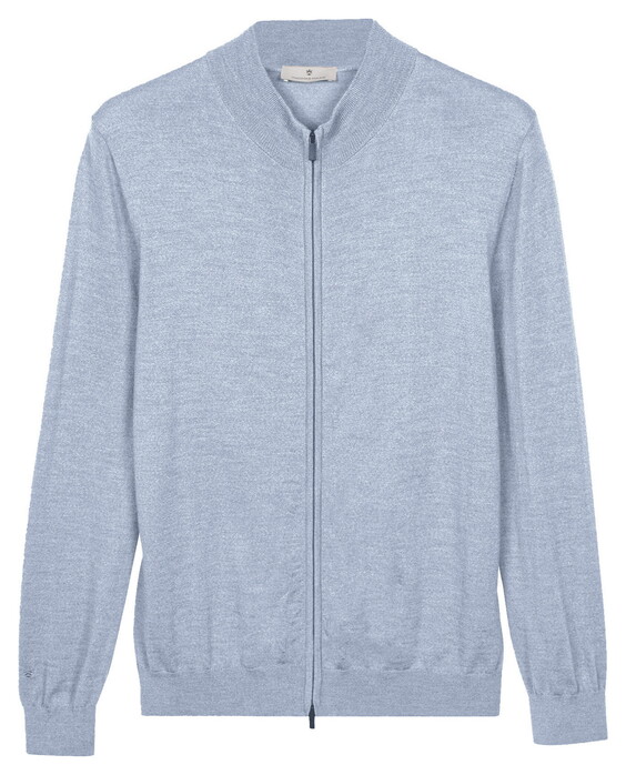 Thomas Maine Fine Merino Full 2-Way Zip Single Knit Vest Licht Blauw