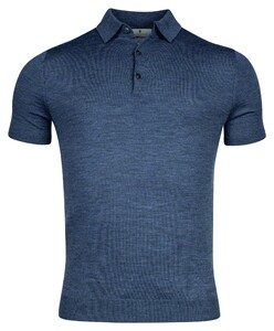 Thomas Maine Fine Merino Pullover Polo Collar Short Sleeve Single Knit Denim Blue