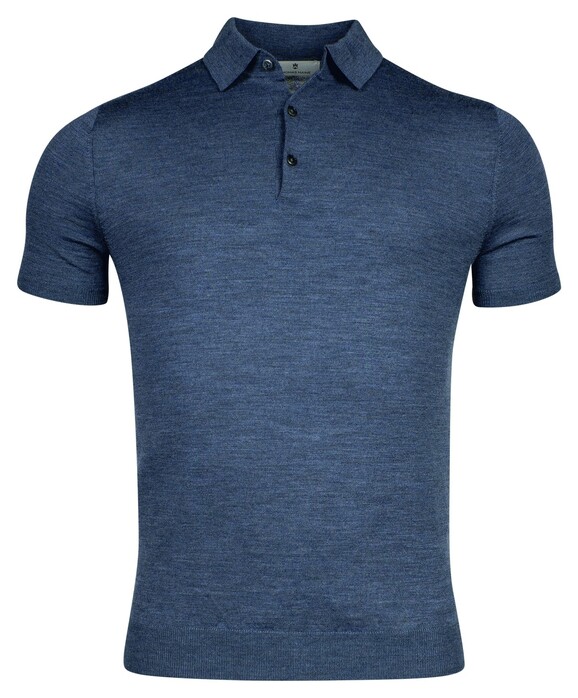 Thomas Maine Fine Merino Pullover Polo Collar Short Sleeve Single Knit Denim Blue