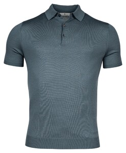 Thomas Maine Fine Merino Pullover Polo Collar Short Sleeve Single Knit Grijsblauw