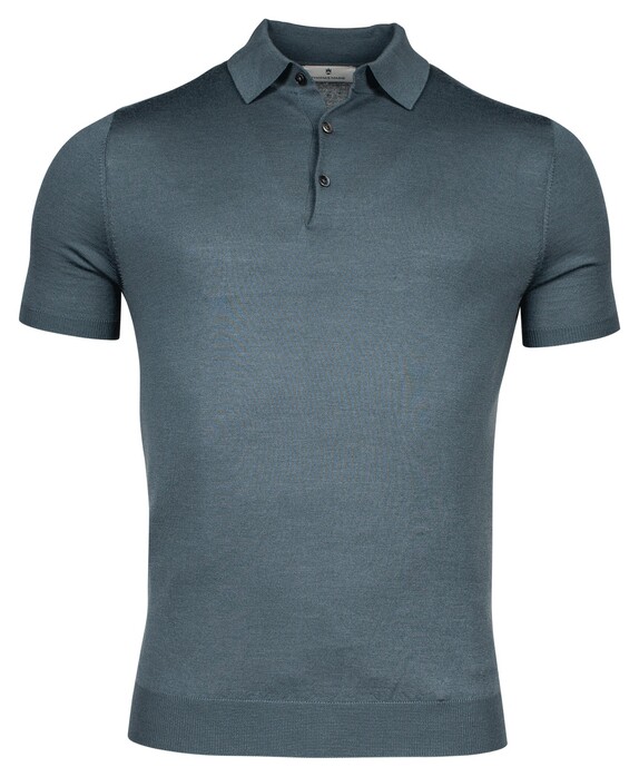 Thomas Maine Fine Merino Pullover Polo Collar Short Sleeve Single Knit Grijsblauw