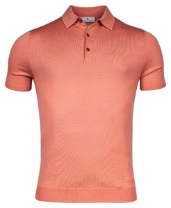 Thomas Maine Fine Merino Pullover Polo Collar Short Sleeve Single Knit Poloshirt Coral