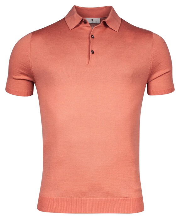 Thomas Maine Fine Merino Pullover Polo Collar Short Sleeve Single Knit Poloshirt Coral