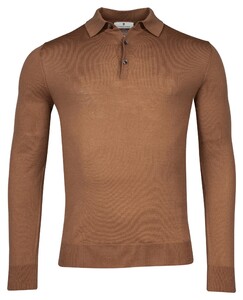 Thomas Maine Fine Merino Pullover Polo Long Sleeve Single Knit Trui Honey Brown