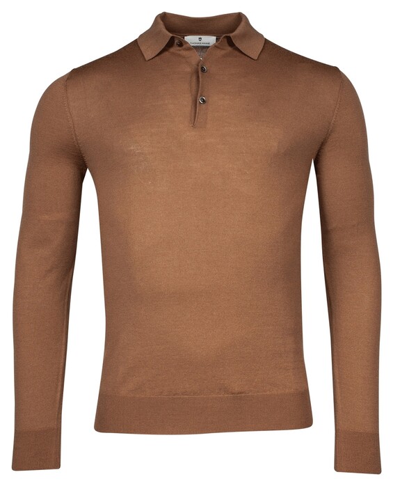 Thomas Maine Fine Merino Pullover Polo Long Sleeve Single Knit Trui Honey Brown