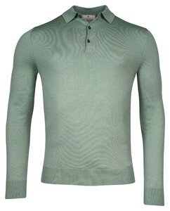 Thomas Maine Fine Merino Pullover Polo Long Sleeve Single Knit Trui Licht Groen