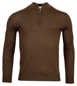 Thomas Maine Fine Merino Skipper Half Zip Single Knit Trui Choco Brown