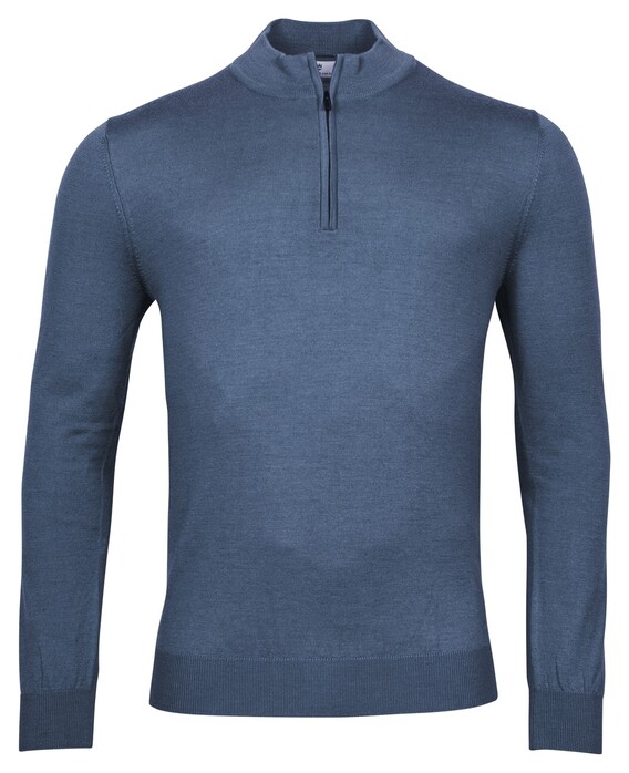 Thomas Maine Fine Merino Skipper Half Zip Single Knit Trui Denim Blue