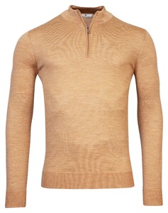 Thomas Maine Fine Merino Skipper Half Zip Single Knit Trui Golden Sand