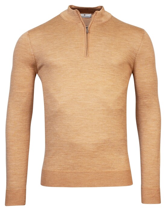 Thomas Maine Fine Merino Skipper Half Zip Single Knit Trui Golden Sand